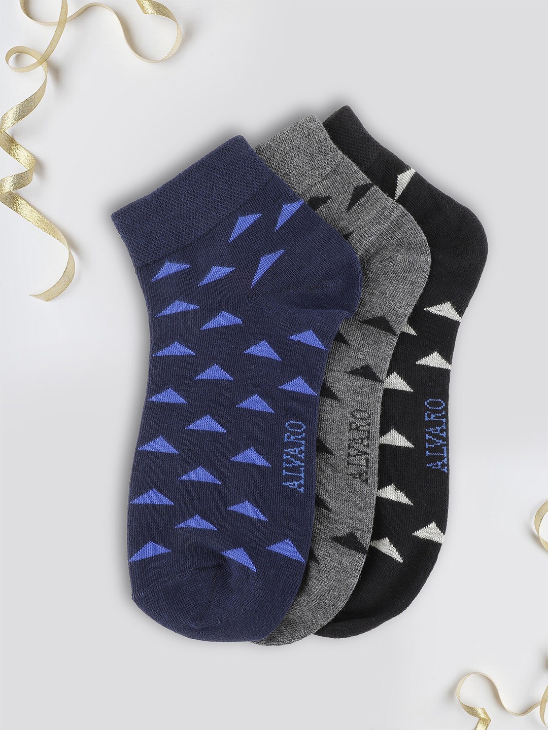 

Alvaro Castagnino Men Pack Of 3 Patterned Ankle-Length Socks, Black