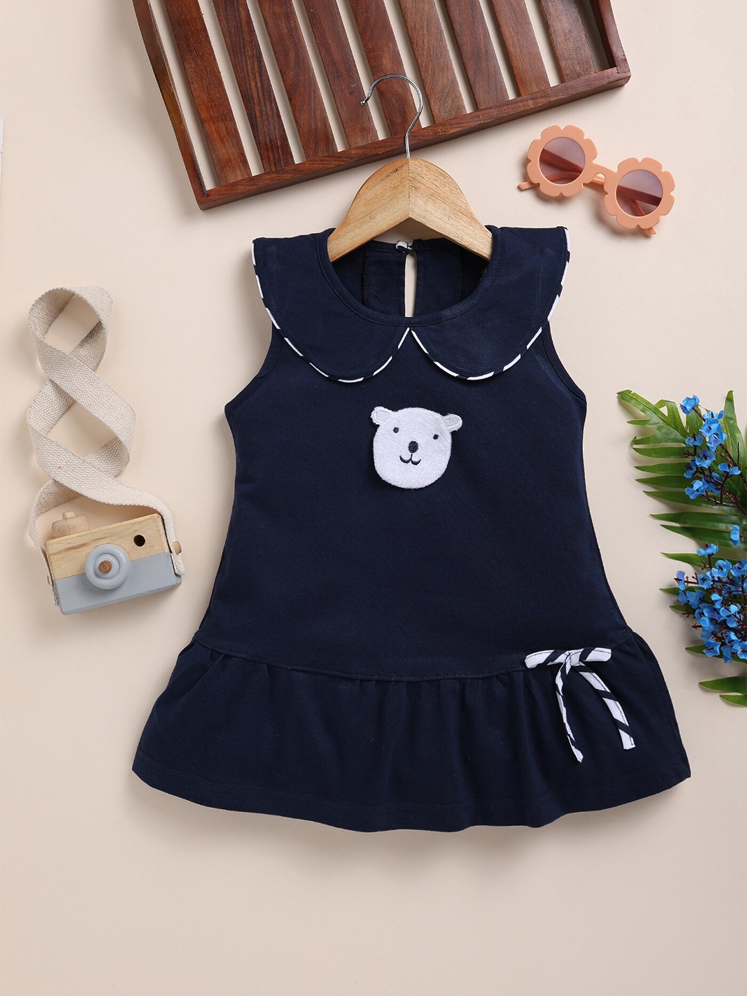 

Toonyport Girls Peter Pan Collar Sleeveless Cotton Drop-Waist Dress, Navy blue