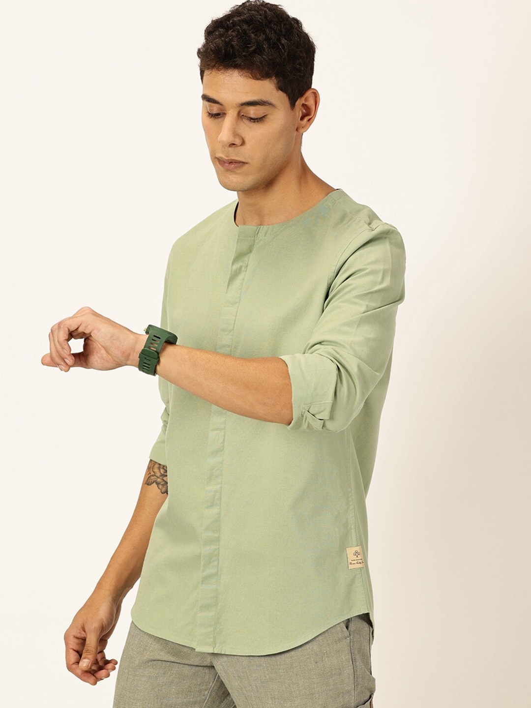

Thomas Scott Men Premium Cotton Linen Casual Shirt, Green