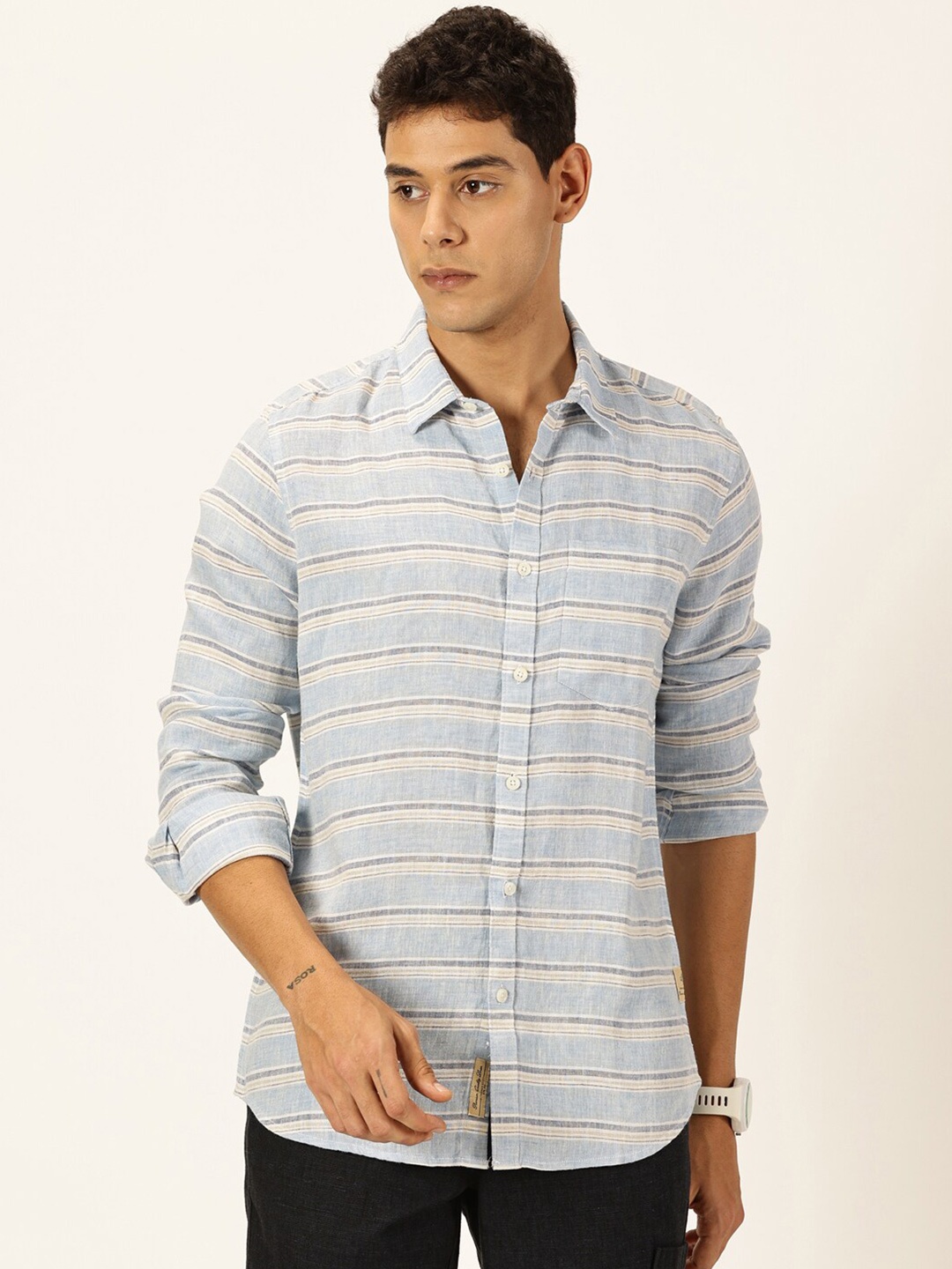 

Thomas Scott Men Premium Linen Casual Shirt, Blue
