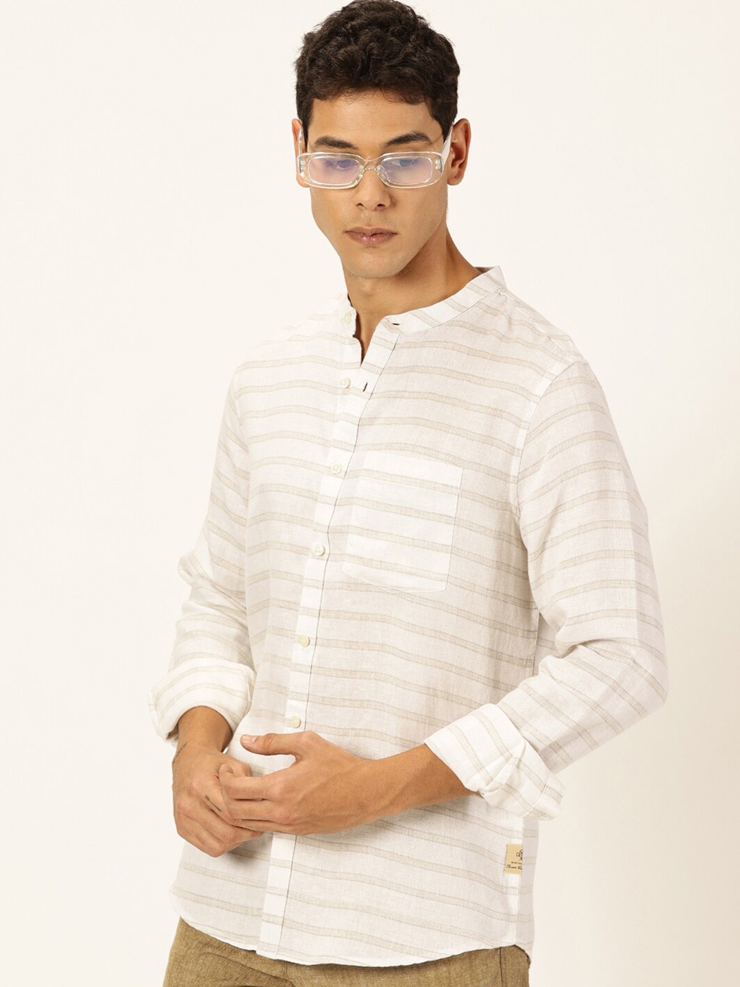 

Thomas Scott Men Premium Linen Casual Shirt, Cream