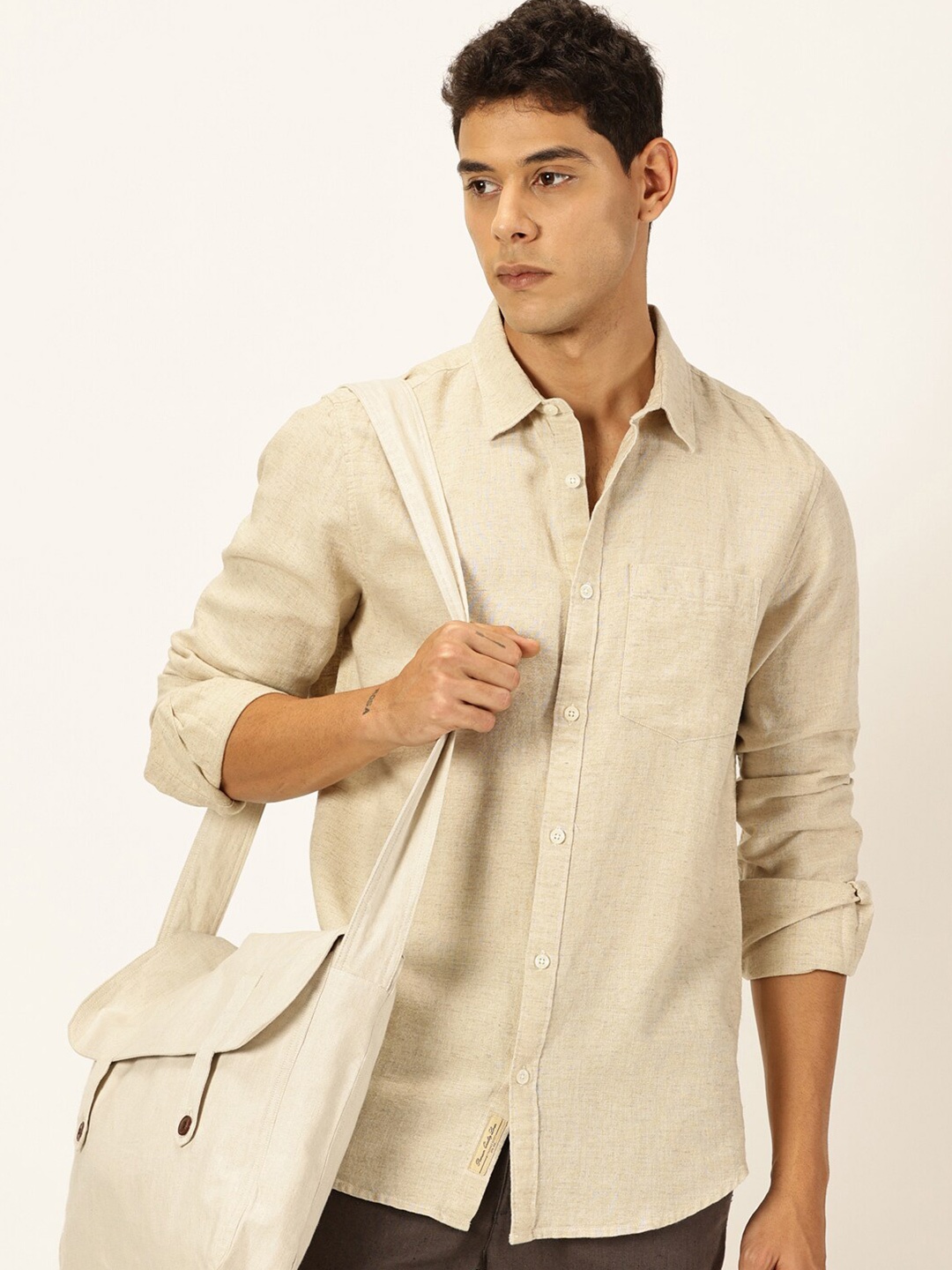 

Thomas Scott Men Premium Linen Casual Shirt, Khaki