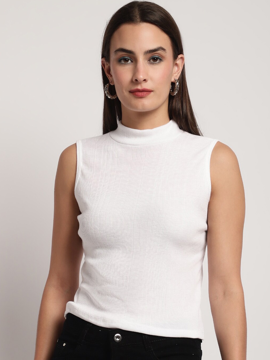 

Miaz Lifestyle Sleeveless Fitted Cotton Crop Top, White