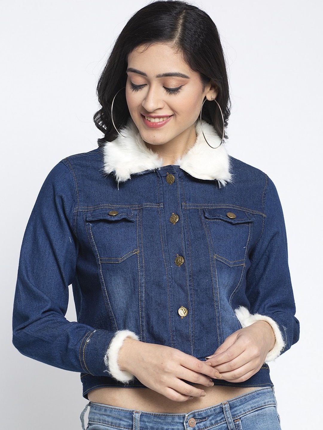 

Miaz Lifestyle Dry Fit Lightweight Crop Denim Jacket, Blue