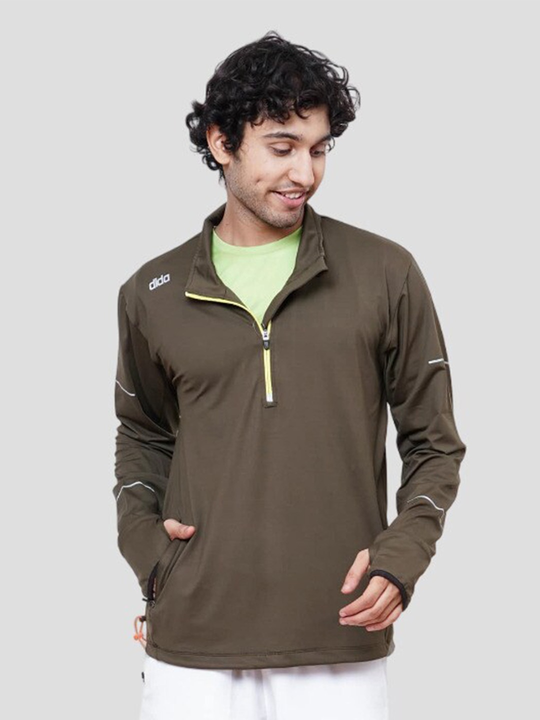 

DIDA Polo Collar Hooded Long Sleeves Dri-FIT T-shirt, Olive