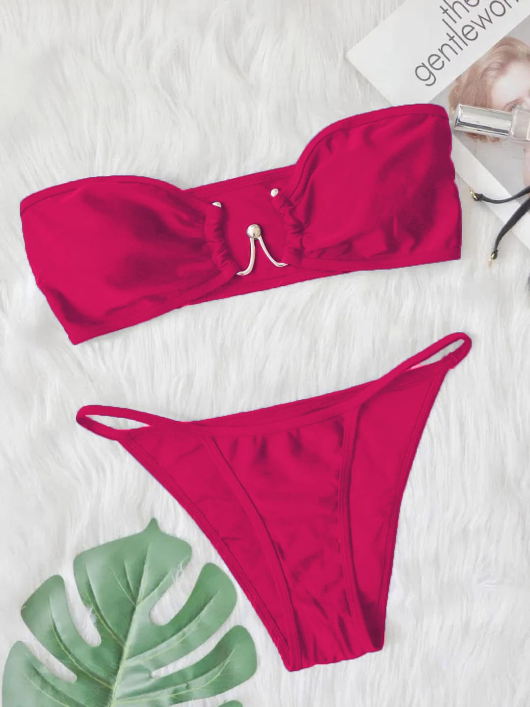 

VAGHBHATT Metallic String Bikini Lingerie Set Bikini-21-HOT-PINK
