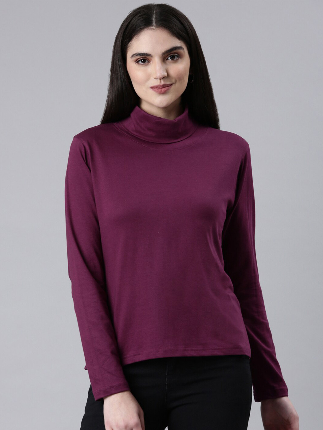 

Kryptic High Neck Pure Cotton T-shirt, Burgundy