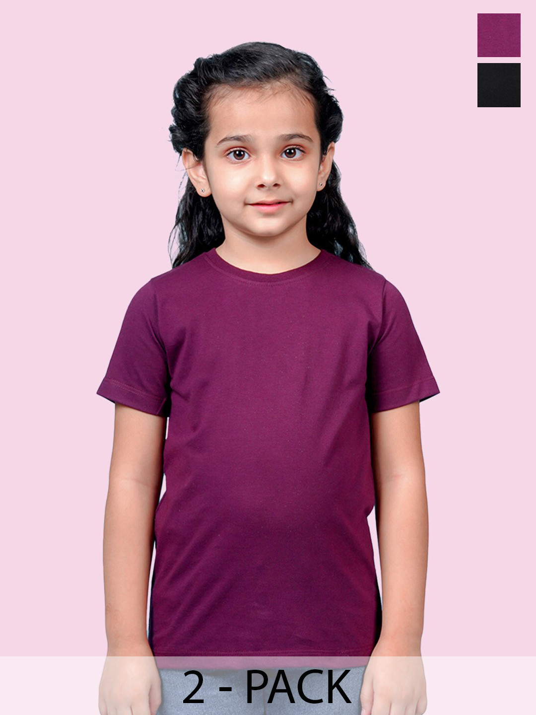 

NUSYL Girls Pack Of 2 Round Neck Cotton T-shirt, Purple