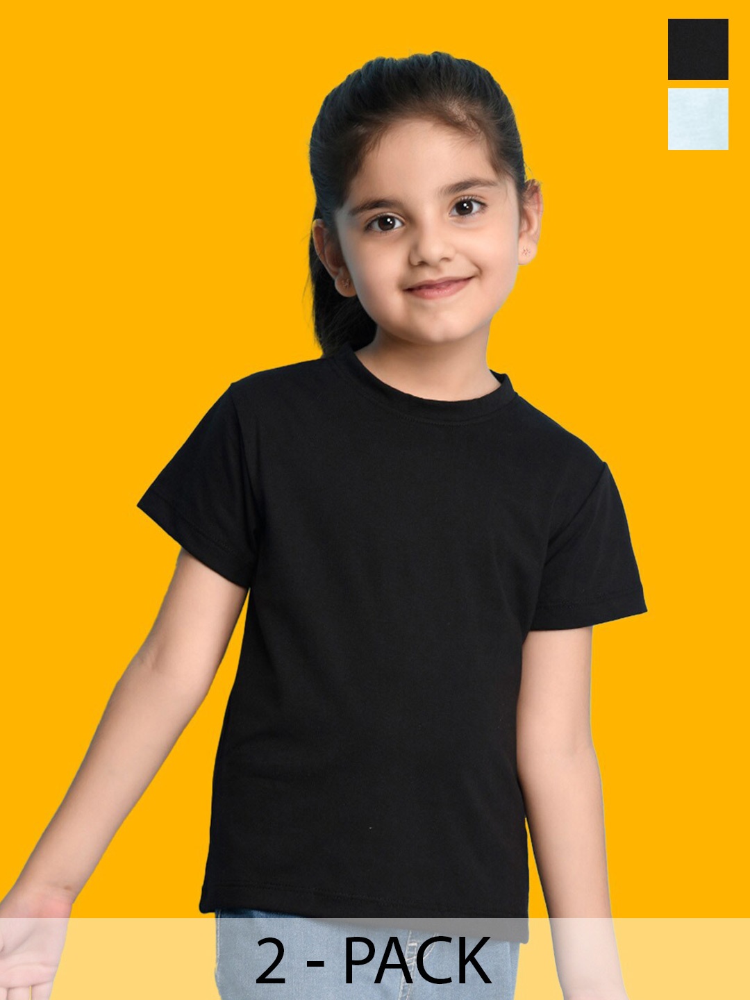 

NUSYL Girls Pack Of 2 Round Neck Cotton T-shirt, Black