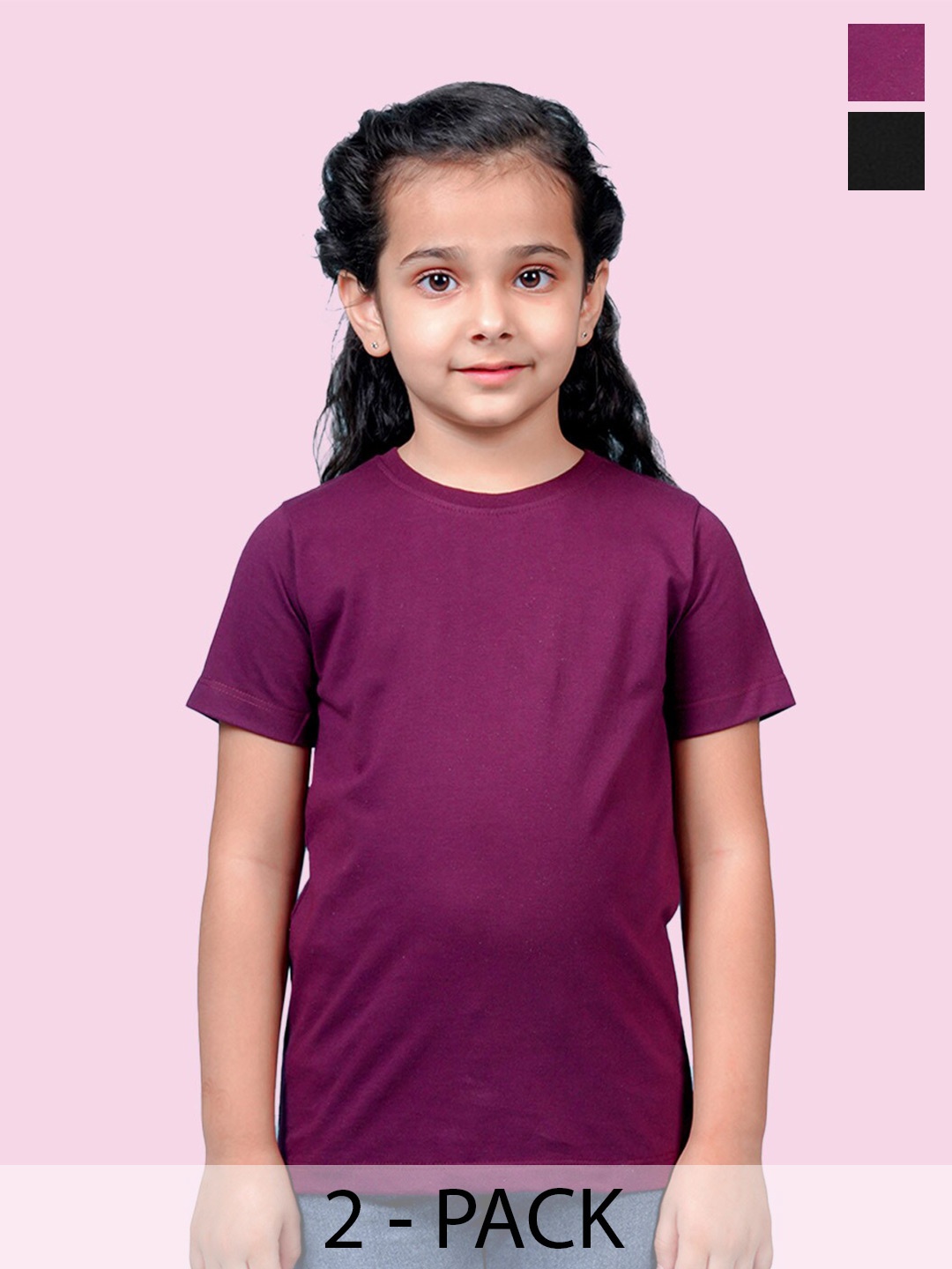 

NUSYL Girls Pack Of 2 Round Neck Cotton T-shirt, Black