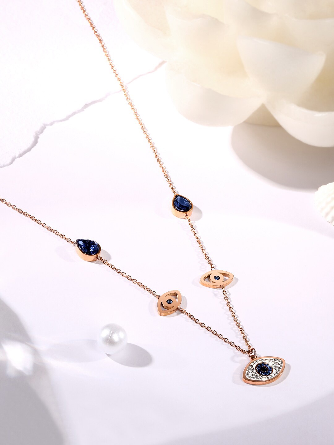 

ASMITTA JEWELLERY Rose Gold-Plated Cubic Zirconia Pendants with Chain