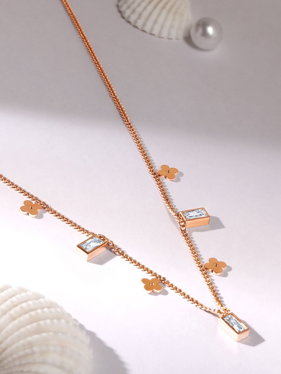 

ASMITTA JEWELLERY Rose Gold-Plated Square Shaped Necklace and Chain