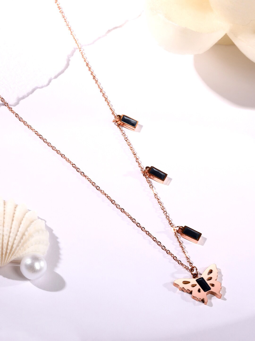 

ASMITTA JEWELLERY Rose Gold-Plated Cubic Zirconia Studded Pendants with Chains