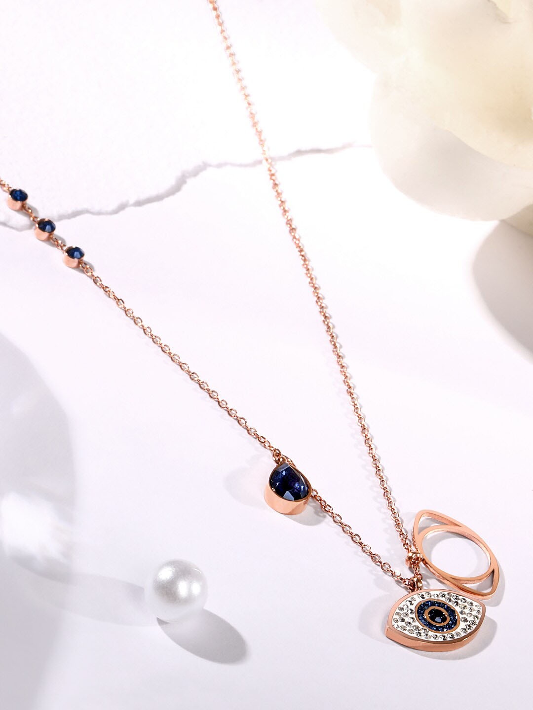 

ASMITTA JEWELLERY Rose Gold-Plated Cubic Zirconia Studded Pendants with Chains