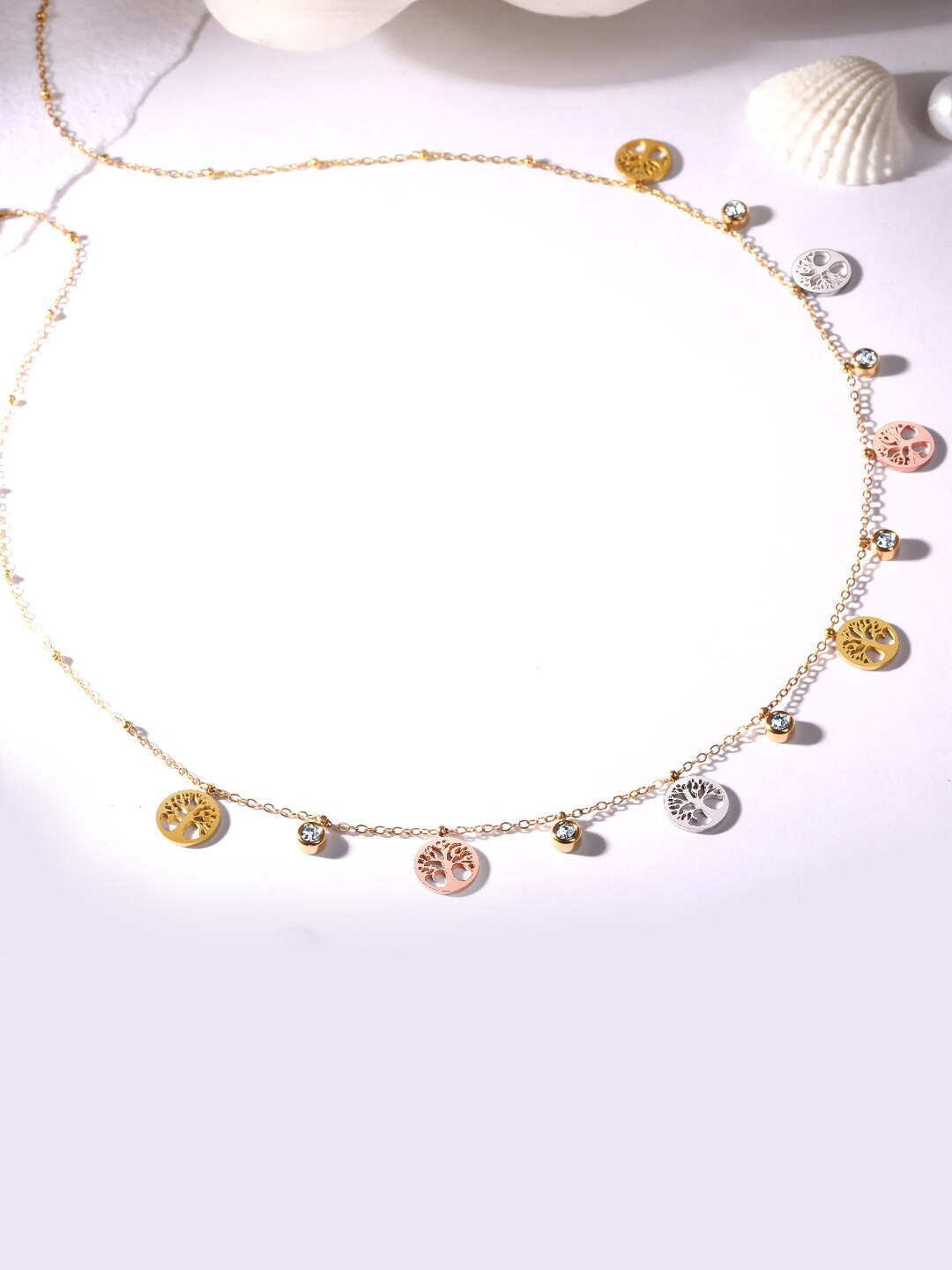 

ASMITTA JEWELLERY Gold-Plated Cubic Zirconia Studded Circular Pendants with Chains