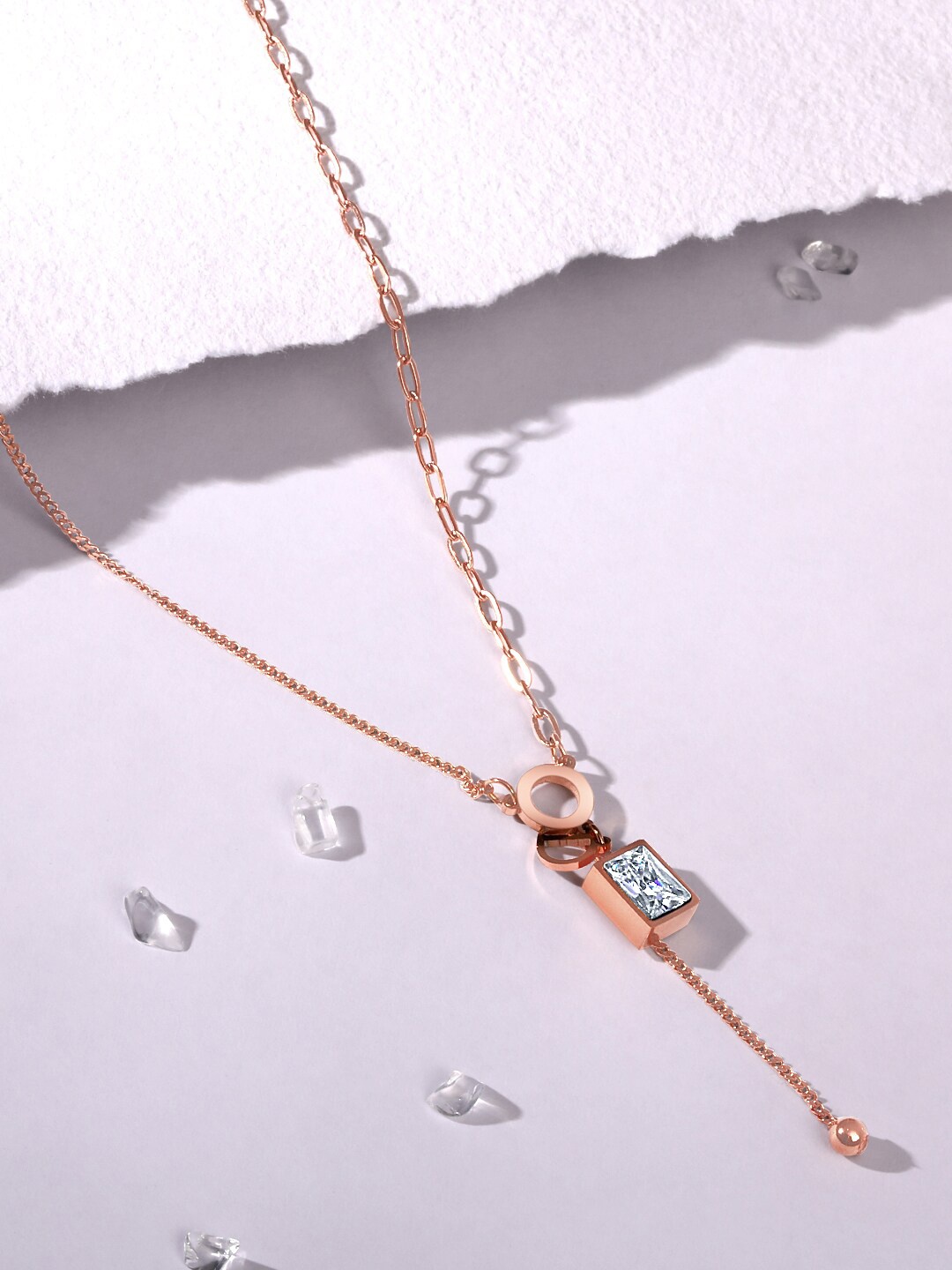 

ASMITTA JEWELLERY Rose Gold-Plated Cubic Zirconia Pendants with Chain