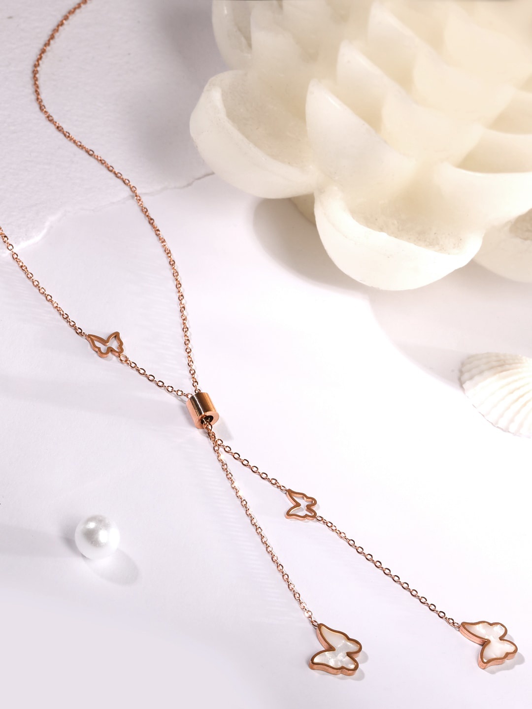 

ASMITTA JEWELLERY Rose Gold-Plated Cubic Zirconia Studded Pendants with Chains