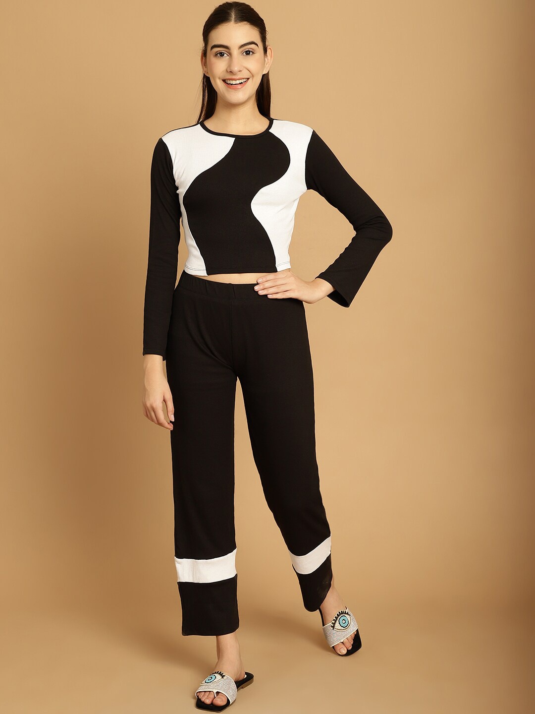 

TAG 7 Colourblocked Top & Trousers Set, Black
