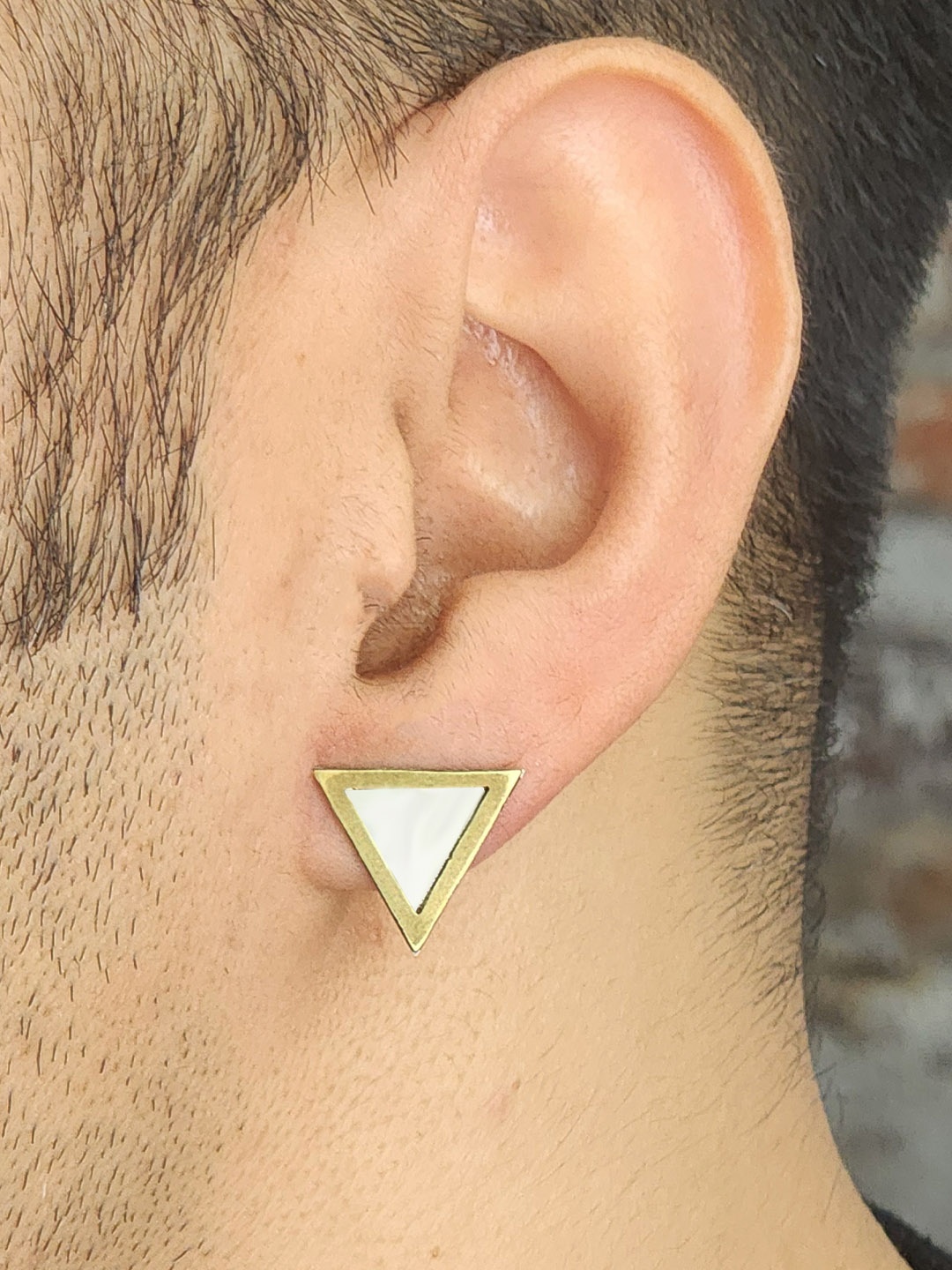 

Goldnera Men 925 Sterling Silver Silver-Plated Triangular Studs Earrings