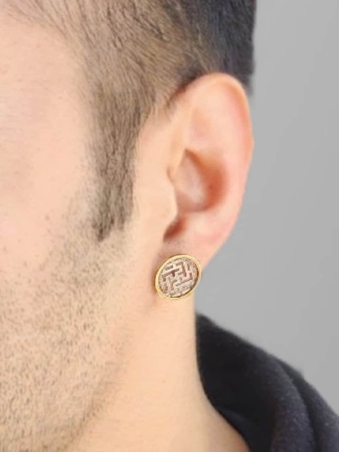 

Goldnera Men 925 Sterling Silver Silver-Plated Triangular Circular Earrings