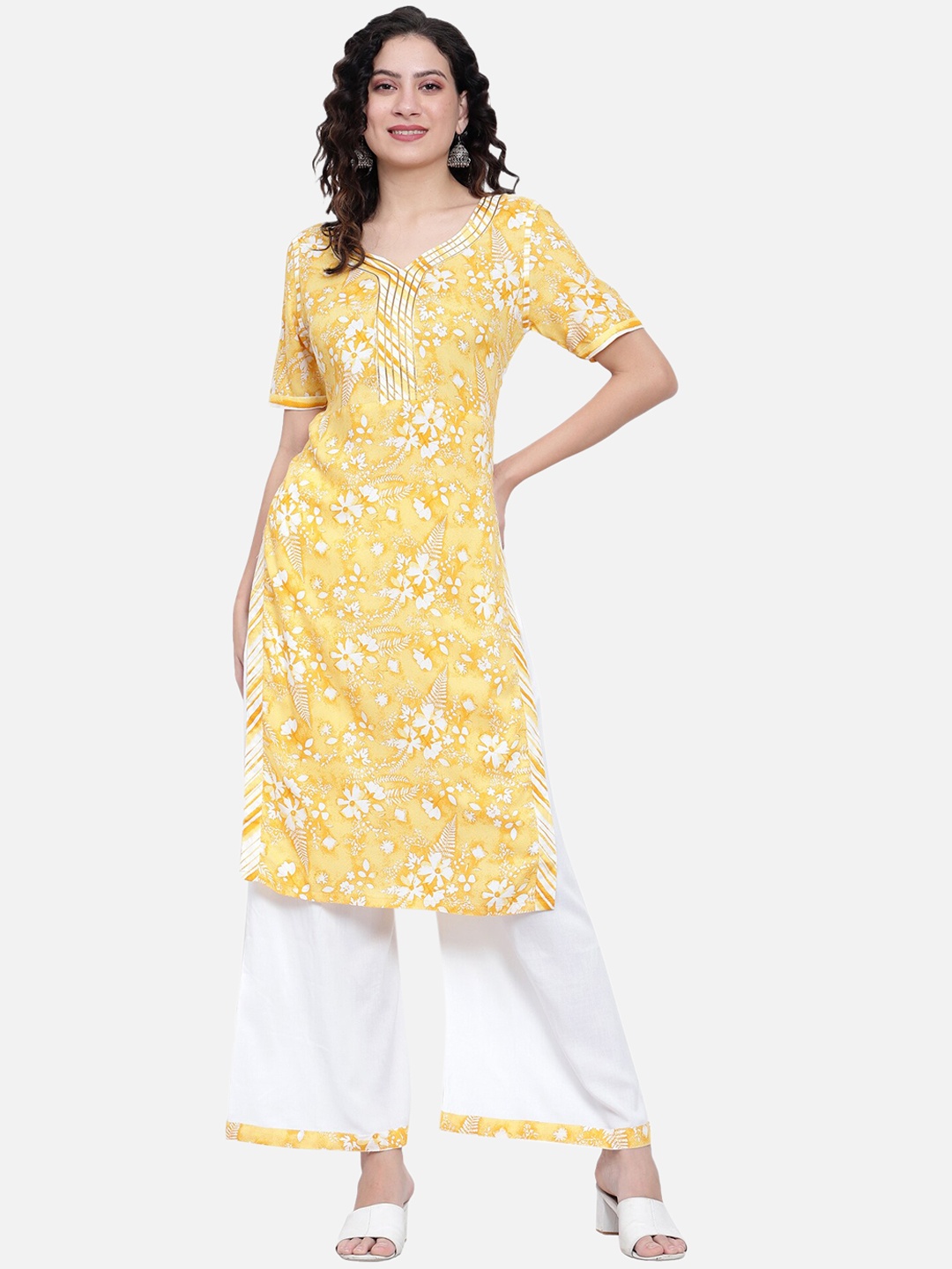

Rosecloud Women Floral Printed Regular Kurta with Palazzos, Yellow