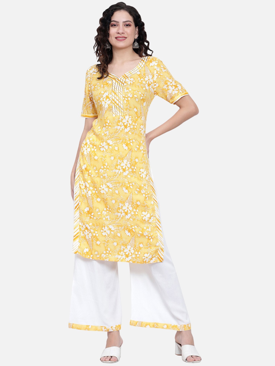 

Rosecloud Women Floral Printed Regular Kurta with Palazzos, Yellow