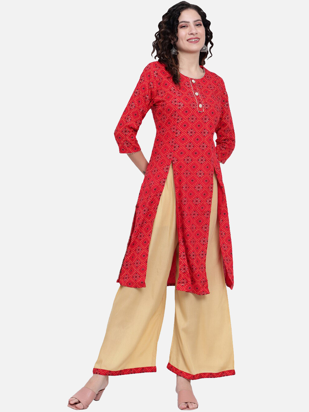 

Rosecloud Women Printed Regular Kurta with Palazzos, Red