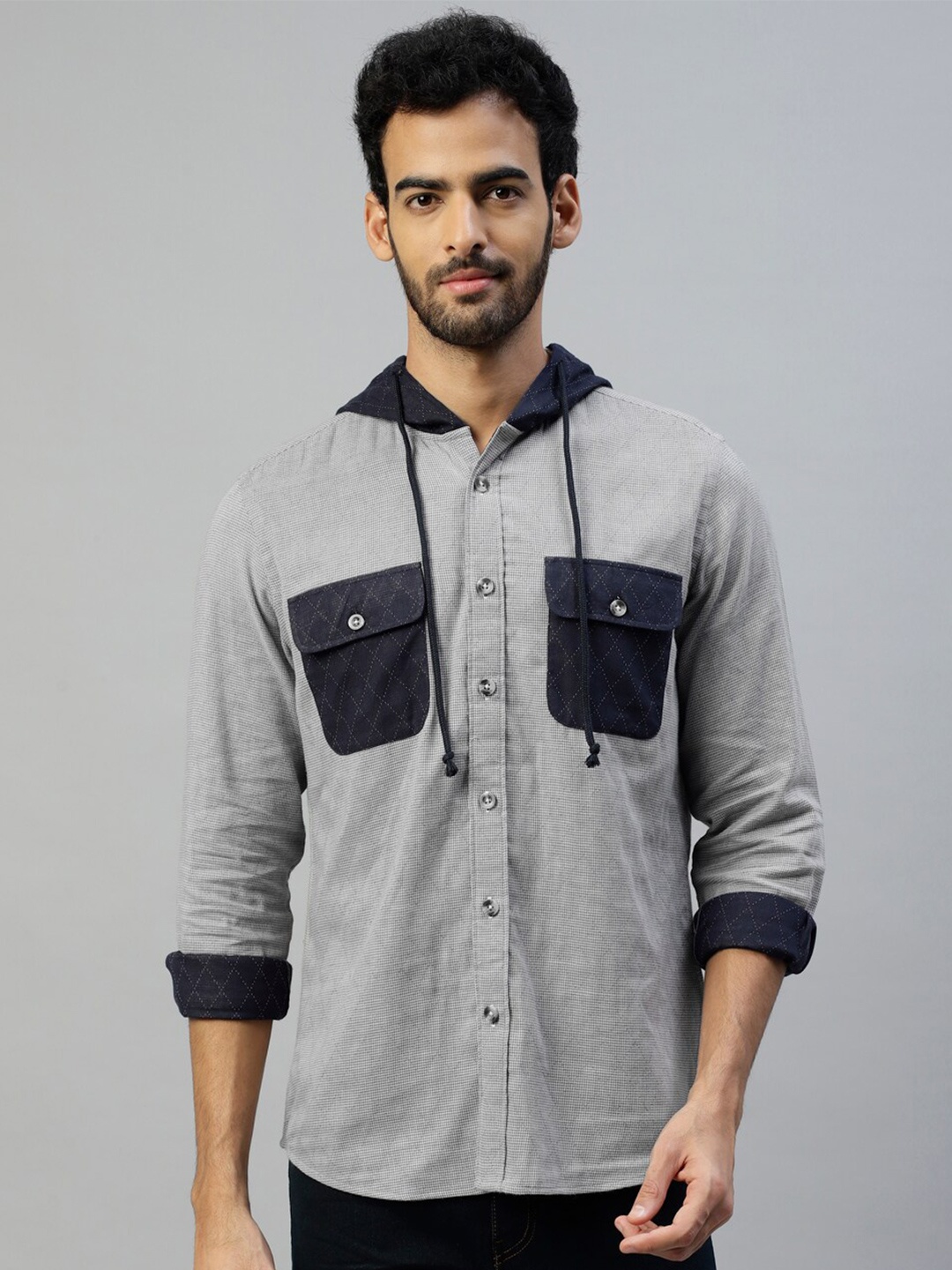 

DON VINO Pockets Slim Fit Casual Hoodie Shirt, Grey