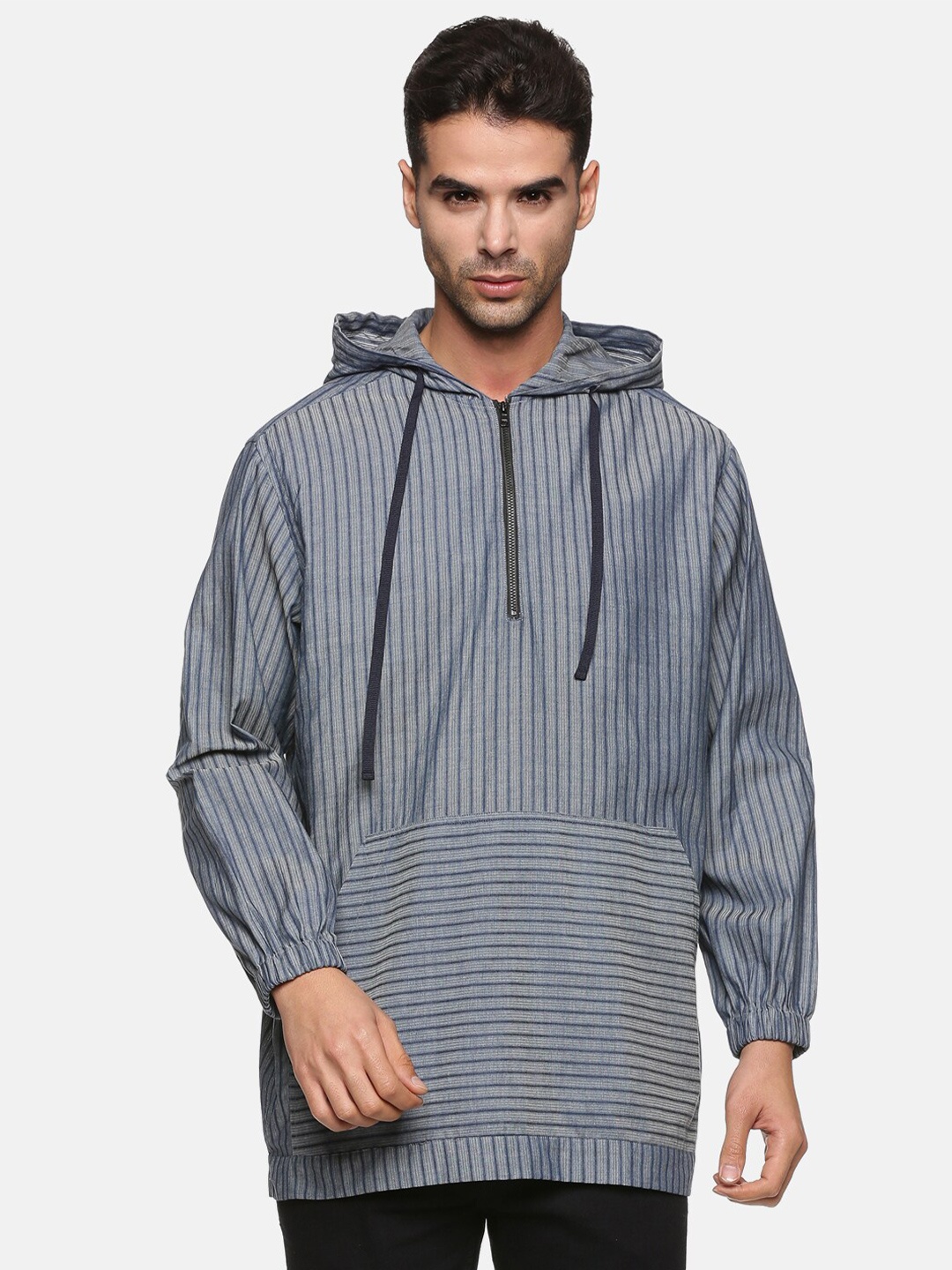 

DON VINO Striped Printed Slim Fit Casual Hoodie Shirt, Grey