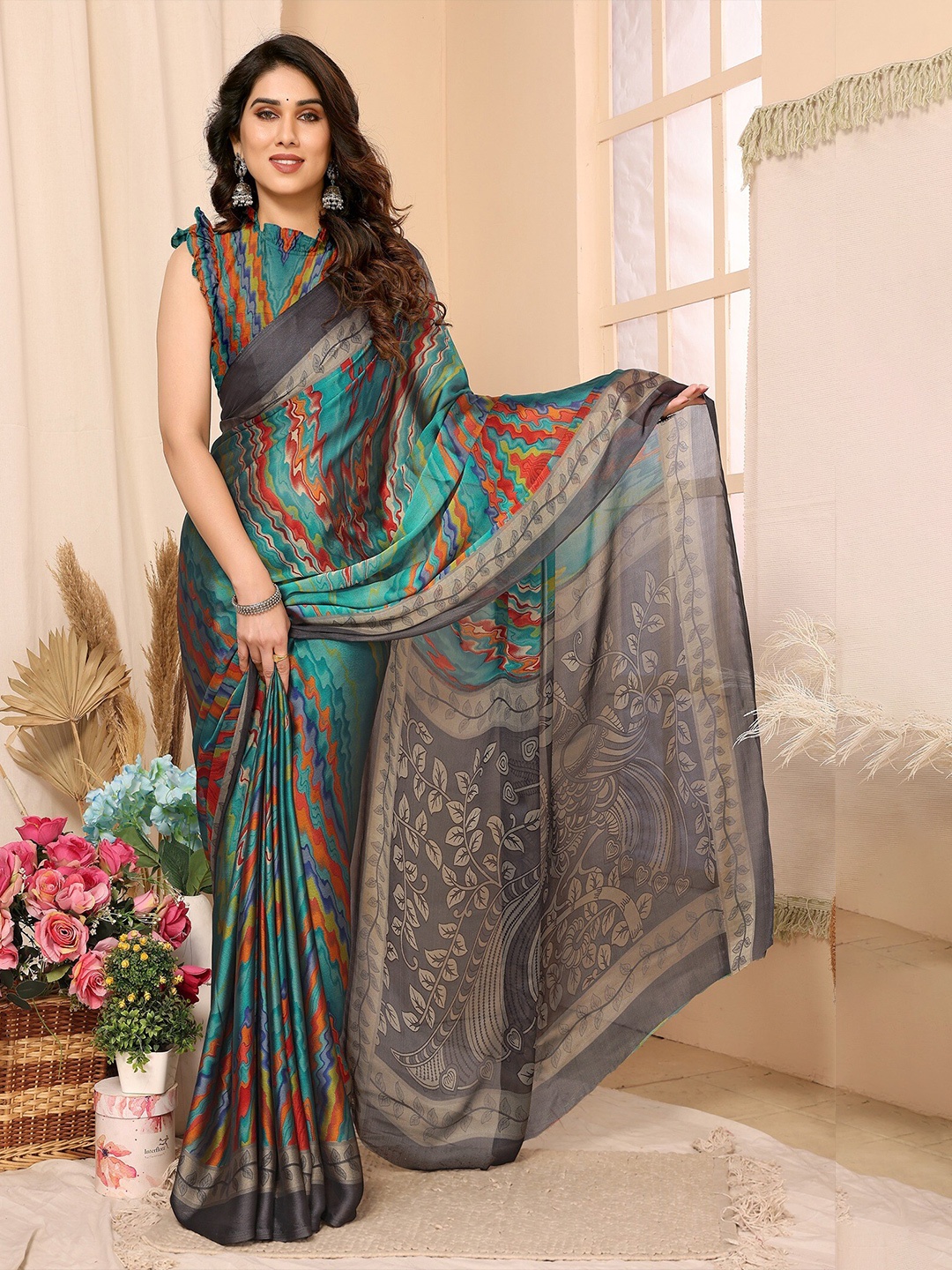 

FABMORA Printed Saree, Blue