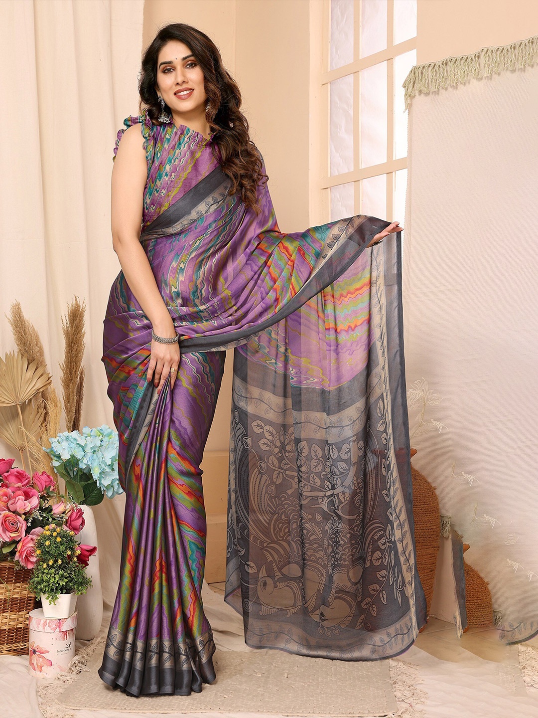 

FABMORA Printed Saree, Lavender