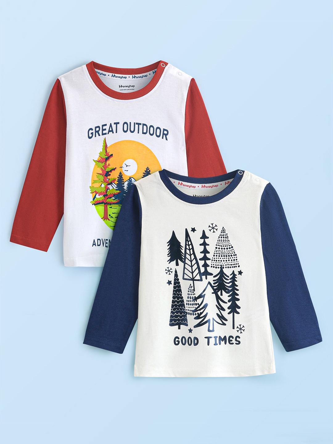 

Honeyhap Boys Pack of 2 Typography Printed Cotton T-shirt, Navy blue