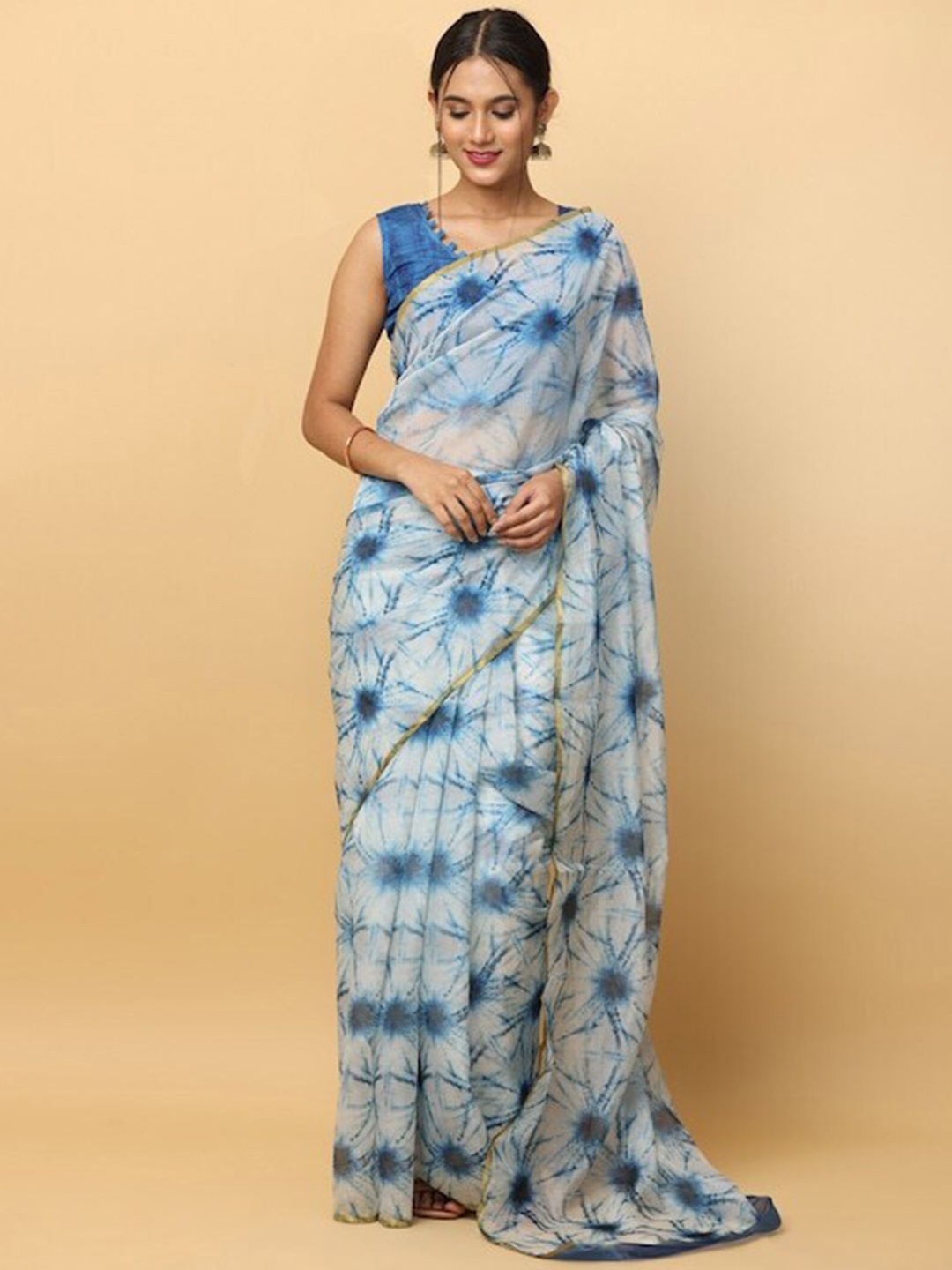 

PATLIPALLU Pmbre Printed Chanderi Saree, Blue