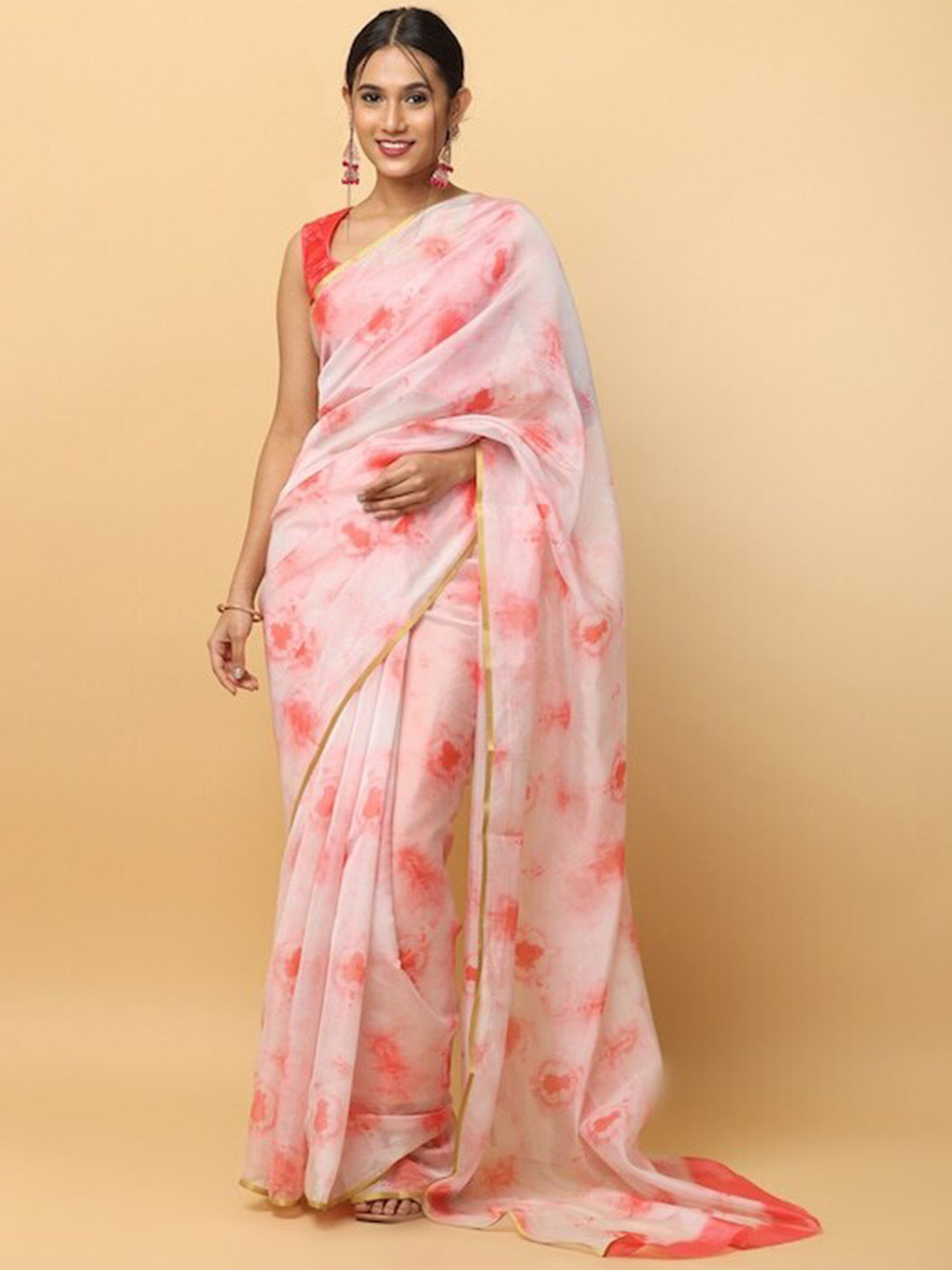 

PATLIPALLU Tie and Dye Zari Saree, Peach