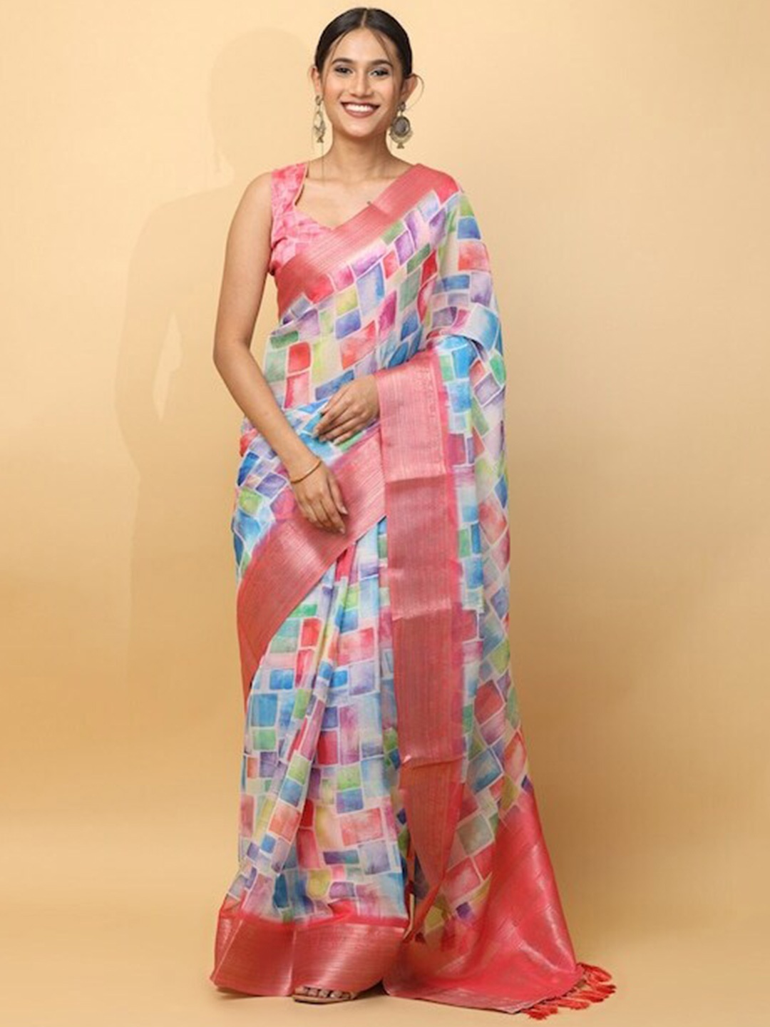 

PATLIPALLU Ombre Printed Zari Organza Saree, Pink