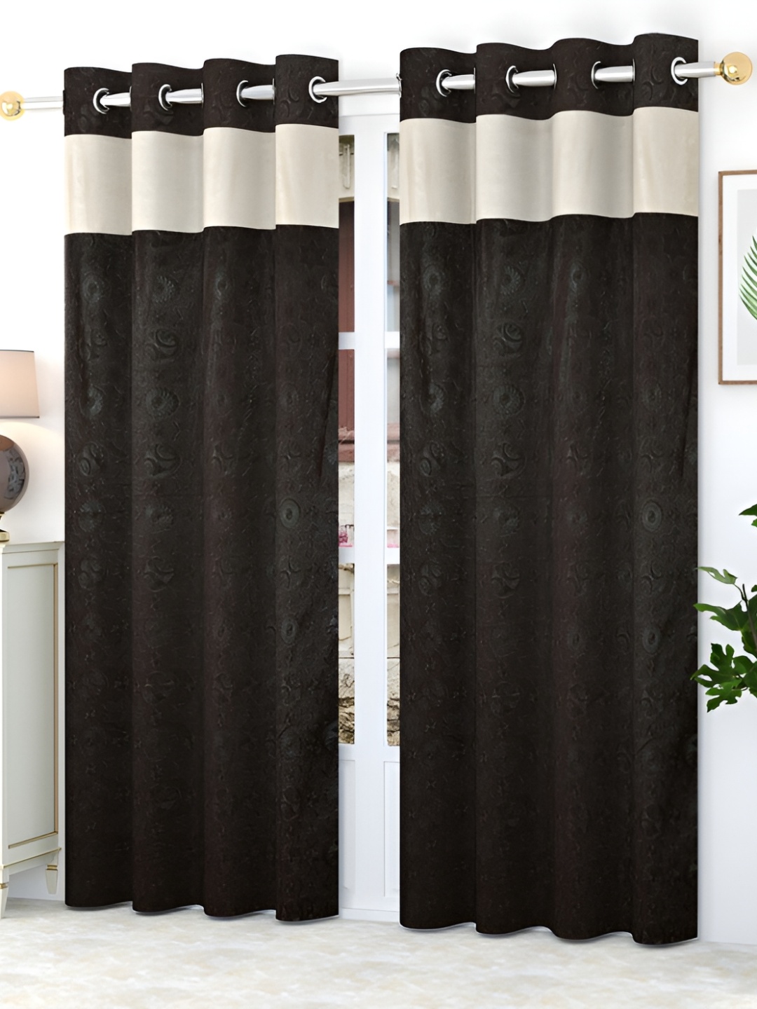 

HOMECRUST Coffee Brown 2 Pieces Floral Room Darkening Door Curtains