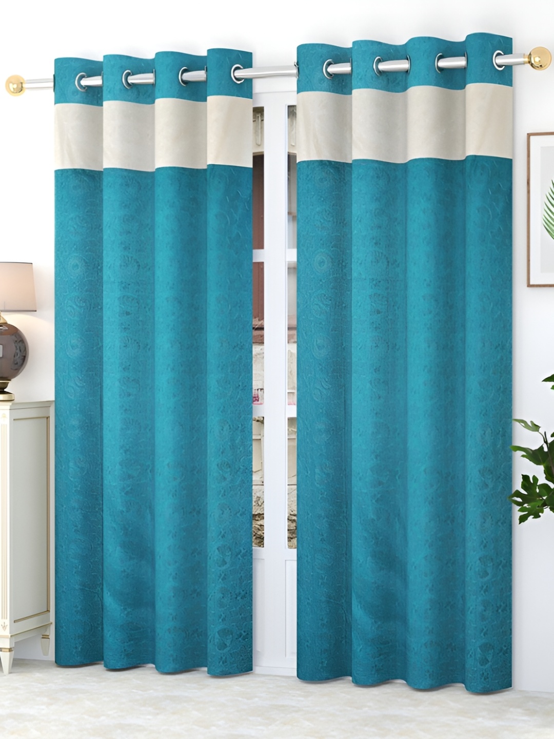 

HOMECRUST Turquoise Blue 2 Pieces Floral Room Darkening Door Curtains