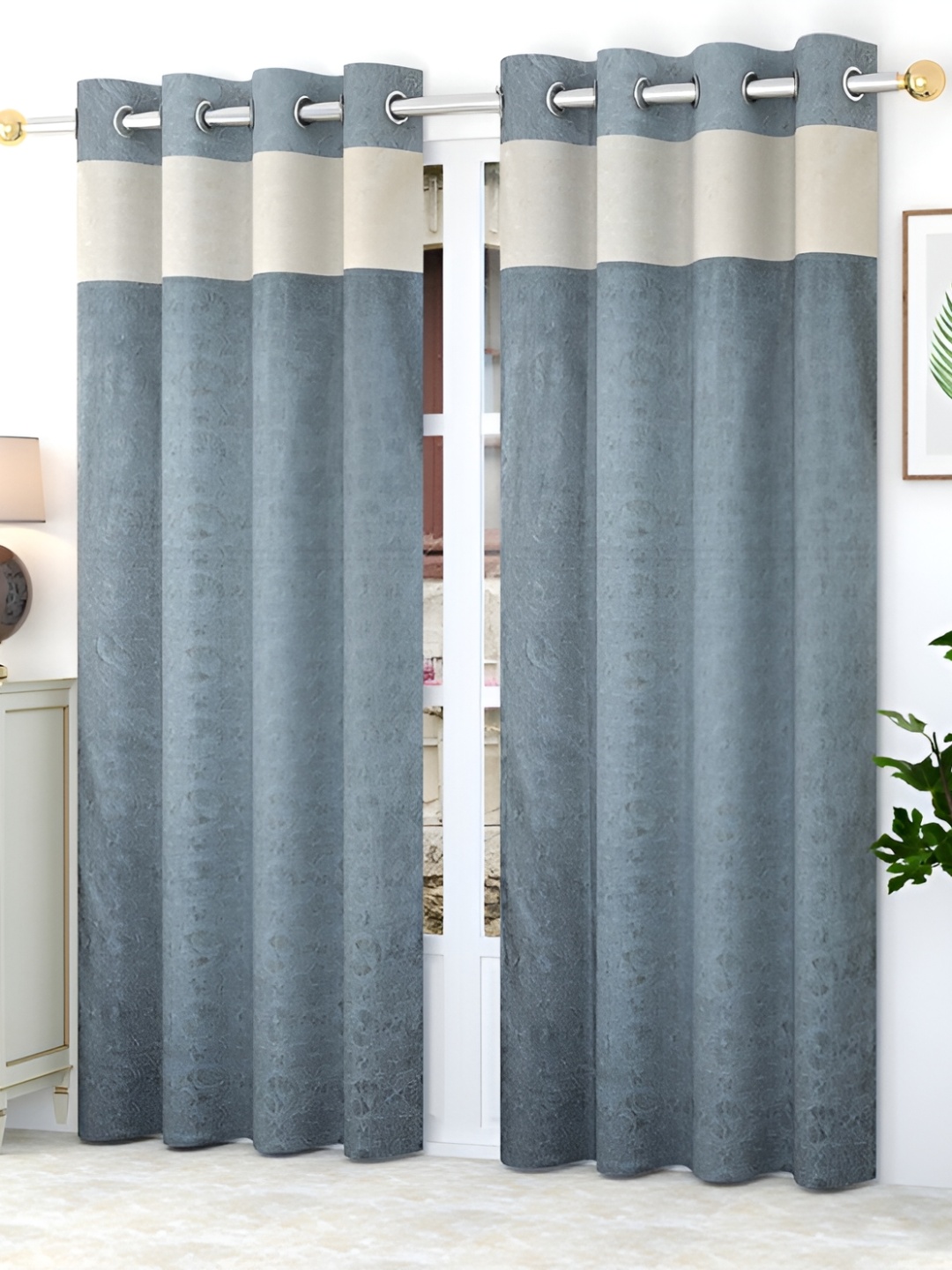 

HOMECRUST Grey 2 Pieces Geometric Eyelet Room Darkening Door Curtains