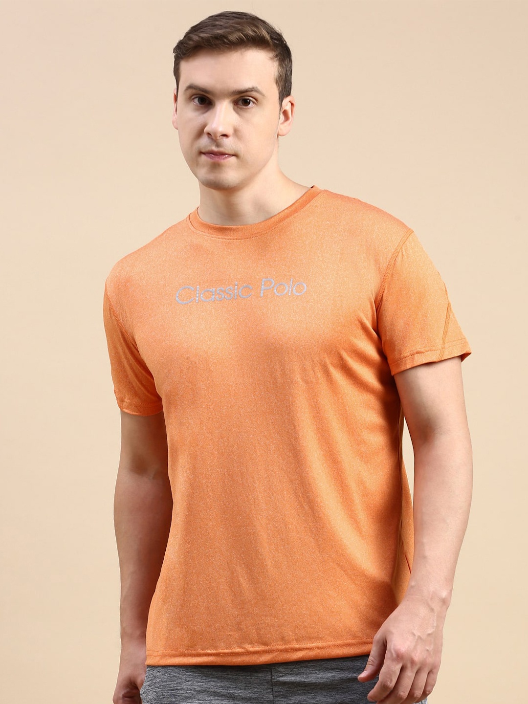 

Classic Polo Typography Printed Round Neck Antimicrobial Slim Fit T-shirt, Orange