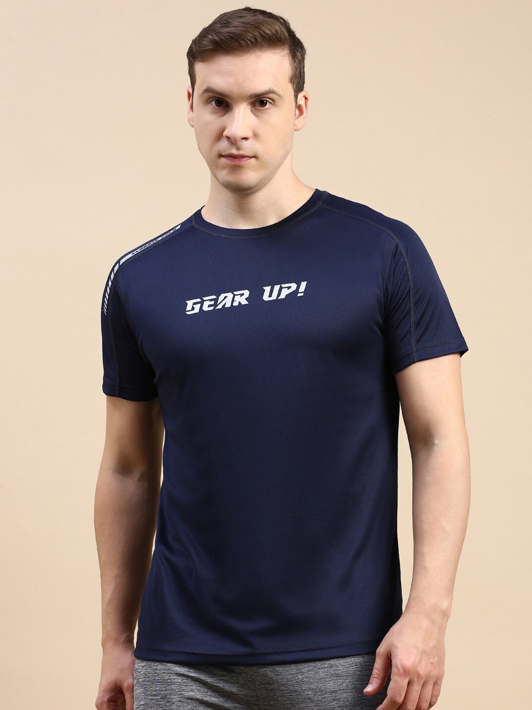 

Classic Polo Typography Printed Round Neck Antimicrobial Slim Fit T-shirt, Navy blue