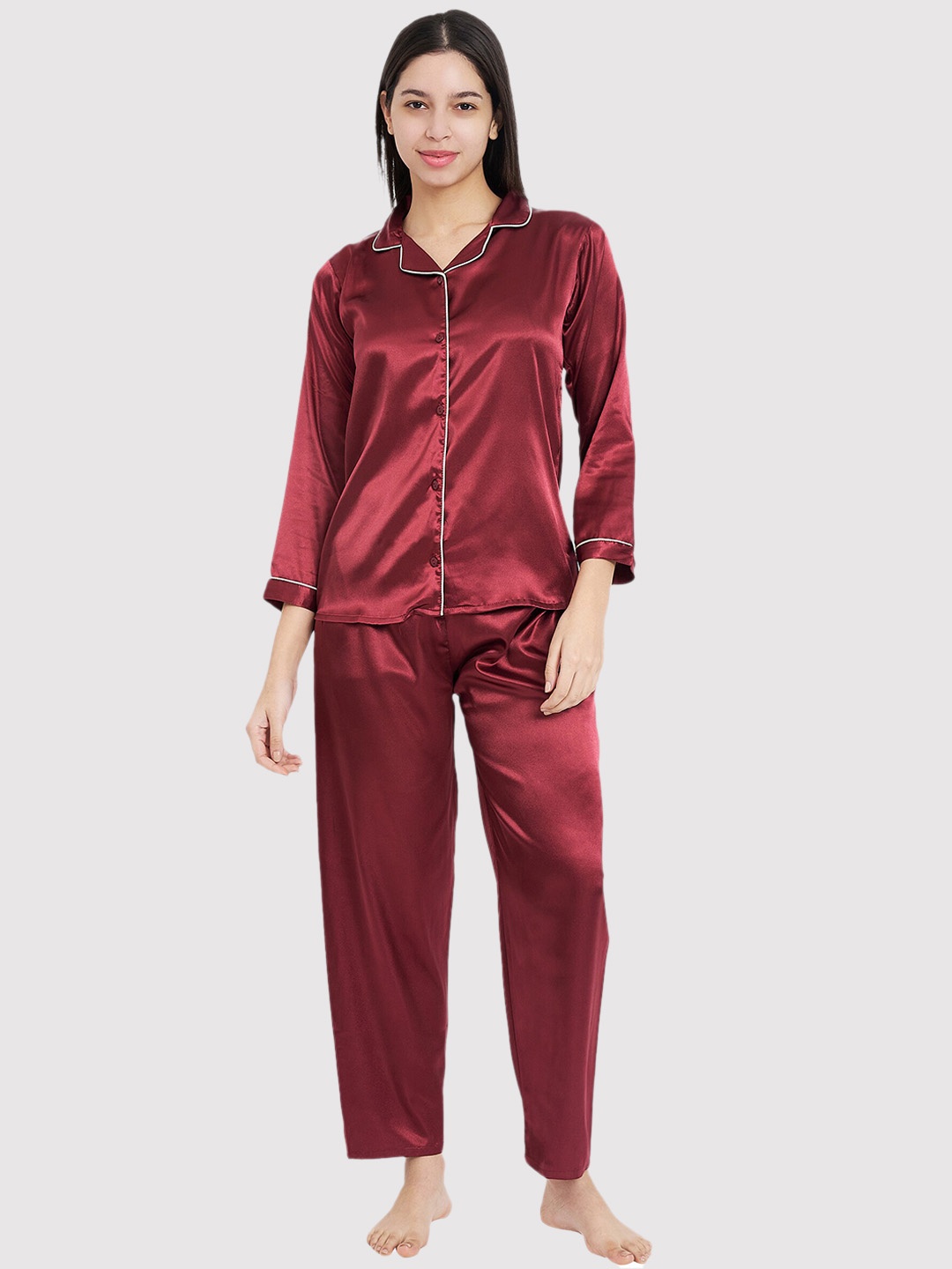 

KOI SLEEPWEAR Lapel Collar Satin Night Suit, Maroon