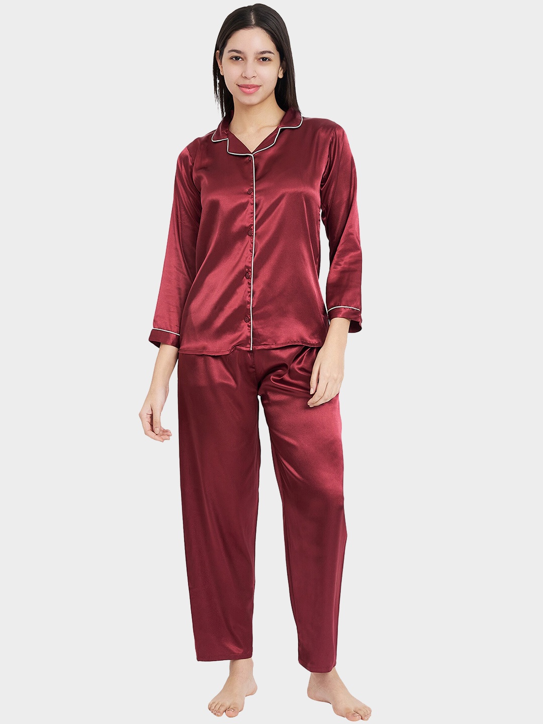 

KOI SLEEPWEAR Lapel Collar Satin Night Suit, Maroon