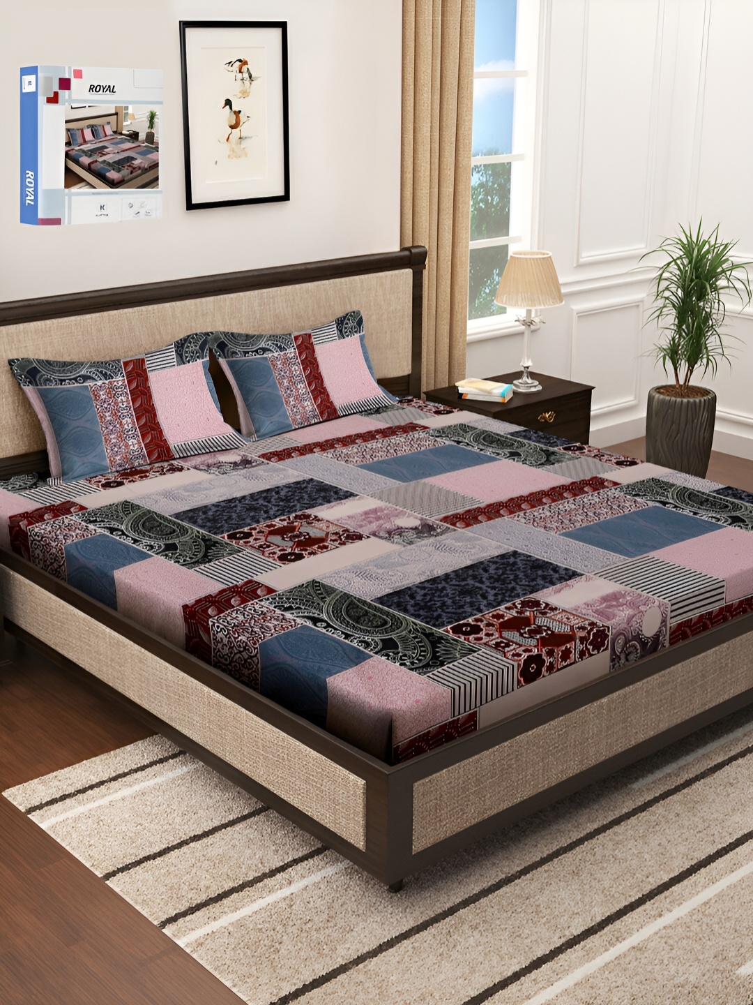 

KLOTTHE Maroon & Pink Ethnic Motifs 300 TC Double King Bedsheet With 2 Pillow Covers