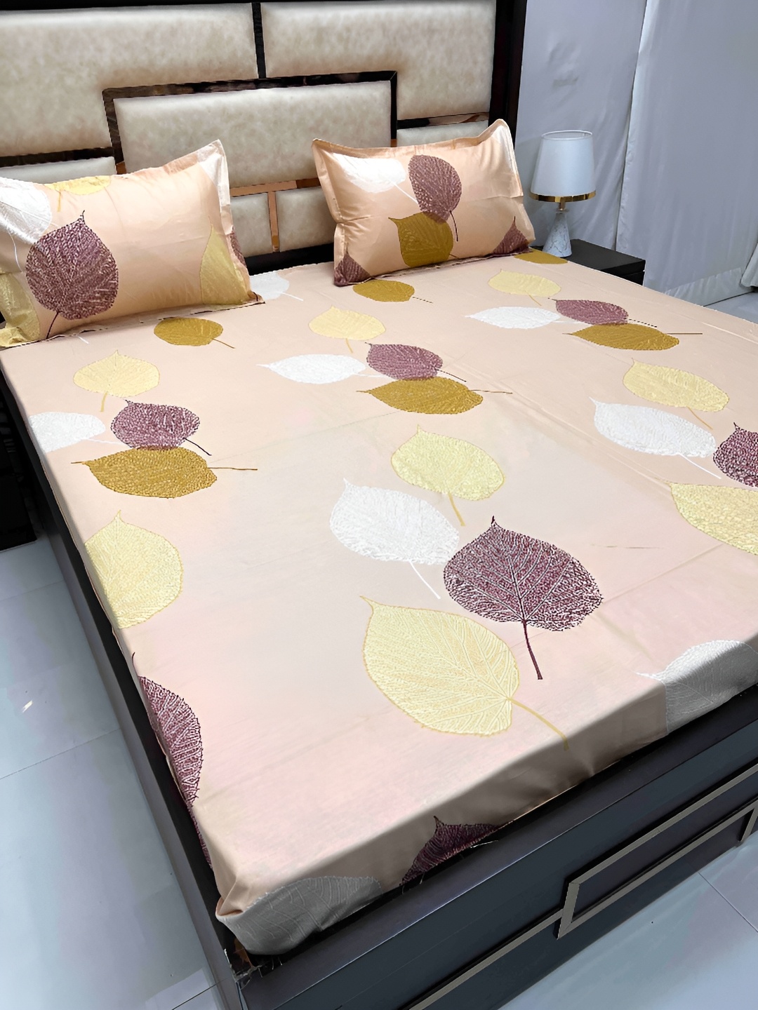 

Pure Decor Peach-Coloured & Purple Floral Printed 400 TC King Bedsheet Set