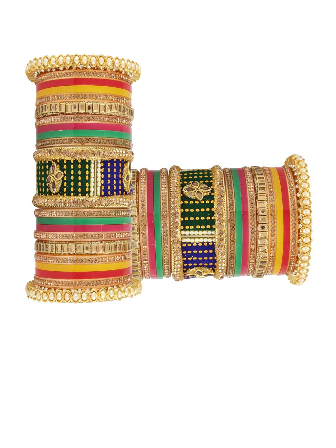 

NMII Set Of 42 Stone-Studded & Beaded Bangles, Orange