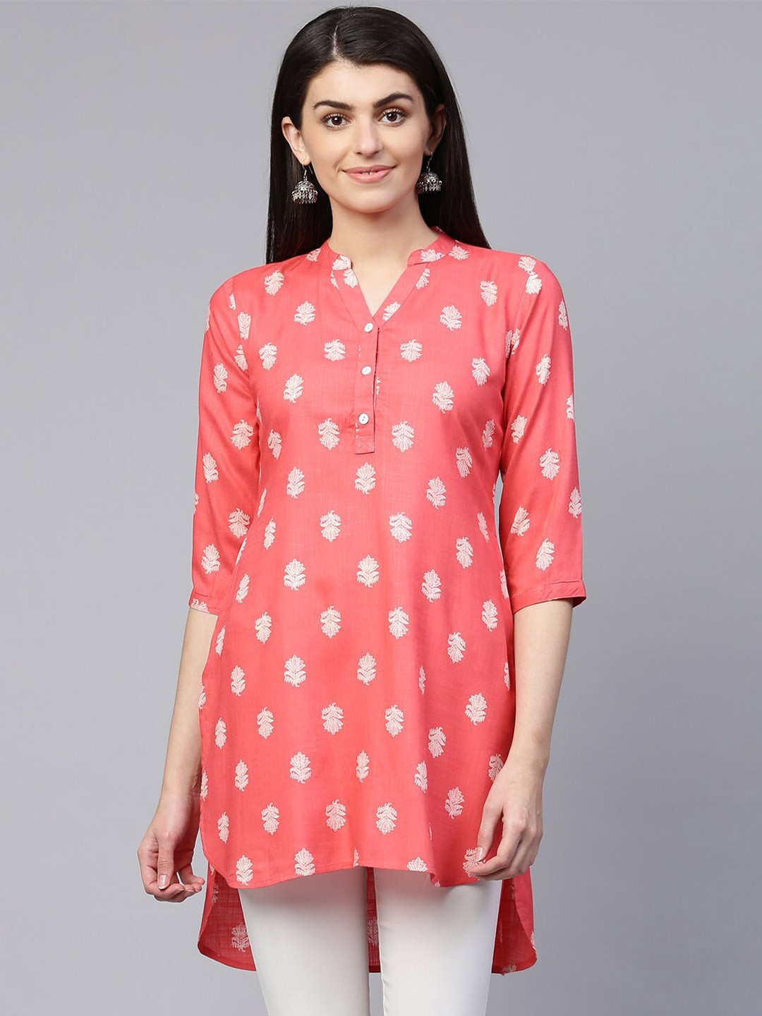 

all about you Ethnic Motifs Printed Mandarin Collar High Low Short Kurti, Pink