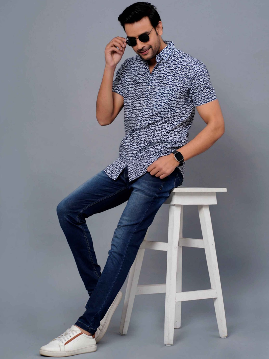 

JAIPURI COLLECTION Standard Opaque Printed Cotton Casual Shirt, Blue