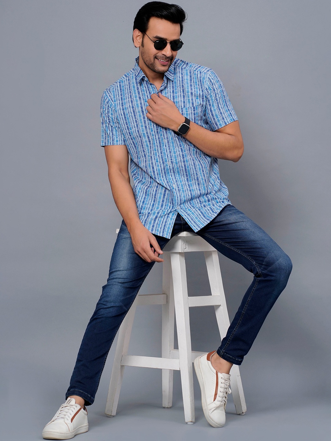 

JAIPURI COLLECTION Standard Tartan Checks Opaque Checked Cotton Casual Shirt, Turquoise blue