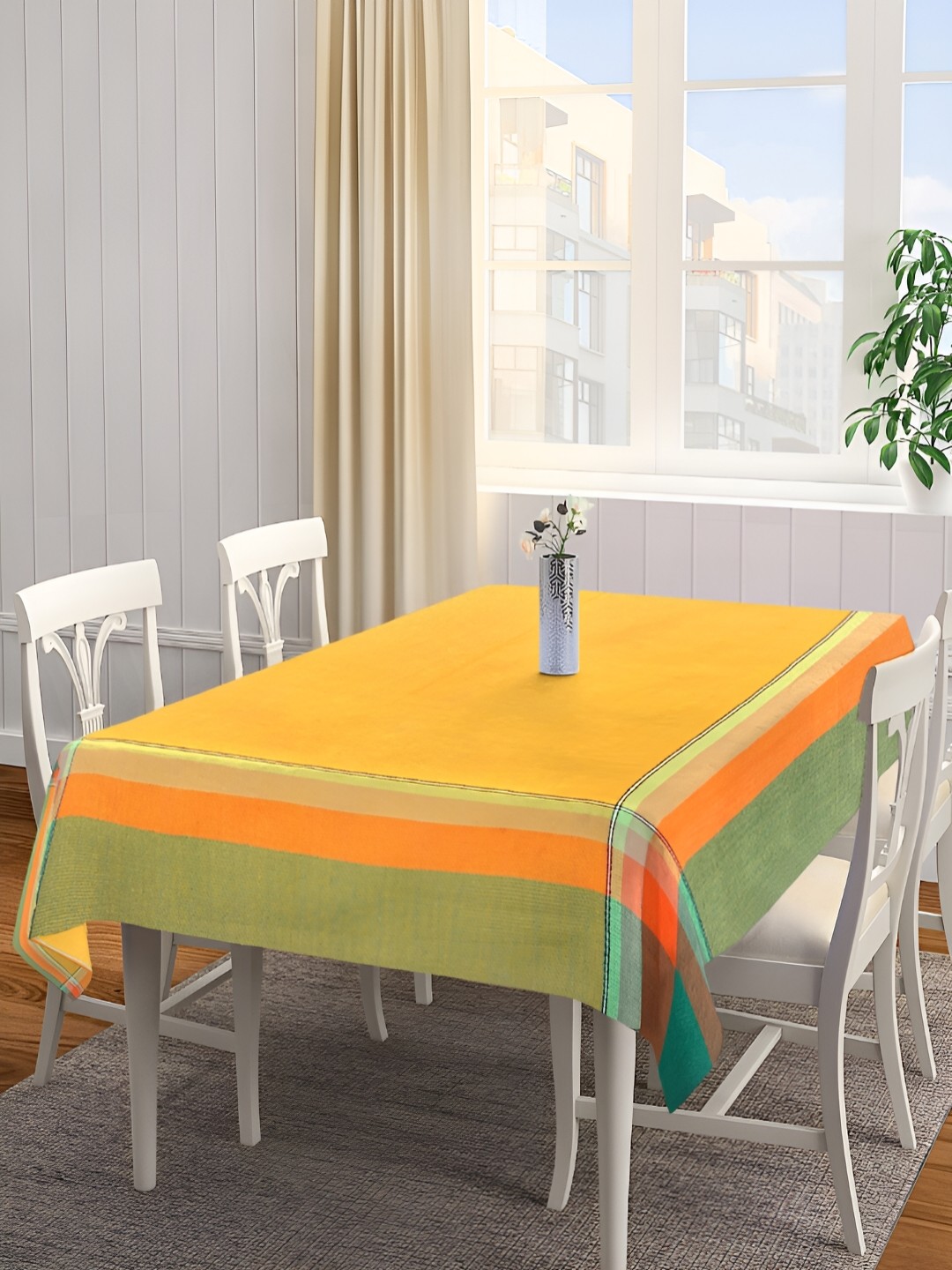 

KLOTTHE Yellow & Green Woven Design Cotton 6-Seater Table Cover
