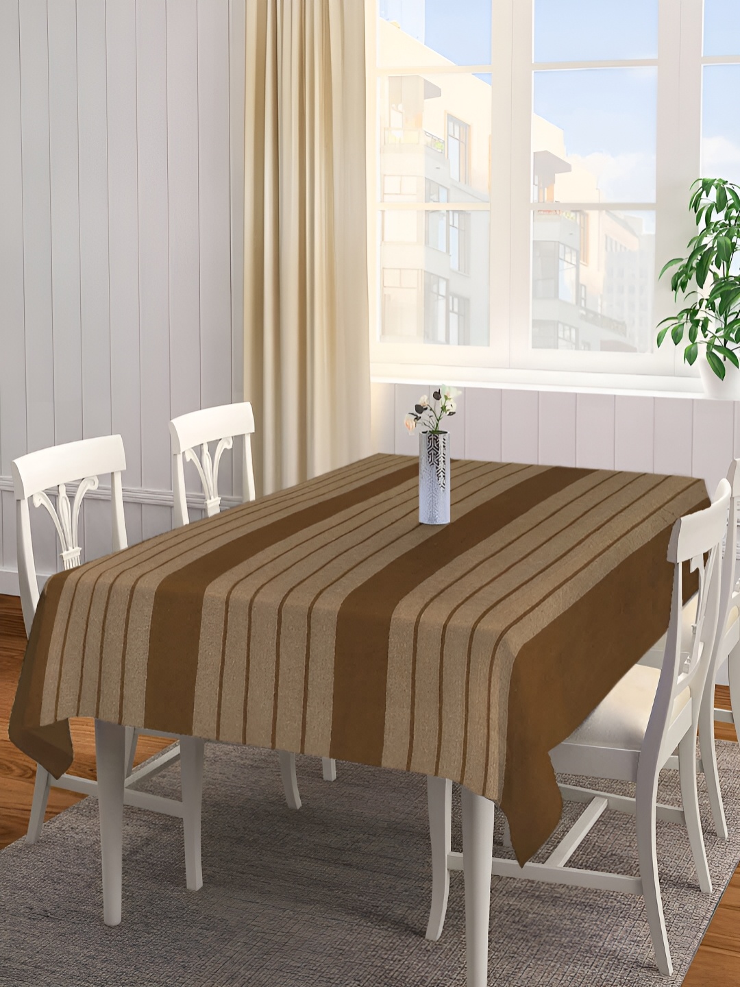 

KLOTTHE Brown Striped Cotton Rectangular 6-Seater Table Cover